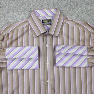 Ted Baker Dress Shirt Men 17, 43.5 Brown/Purple Superfine Cotton French Cuff L/S